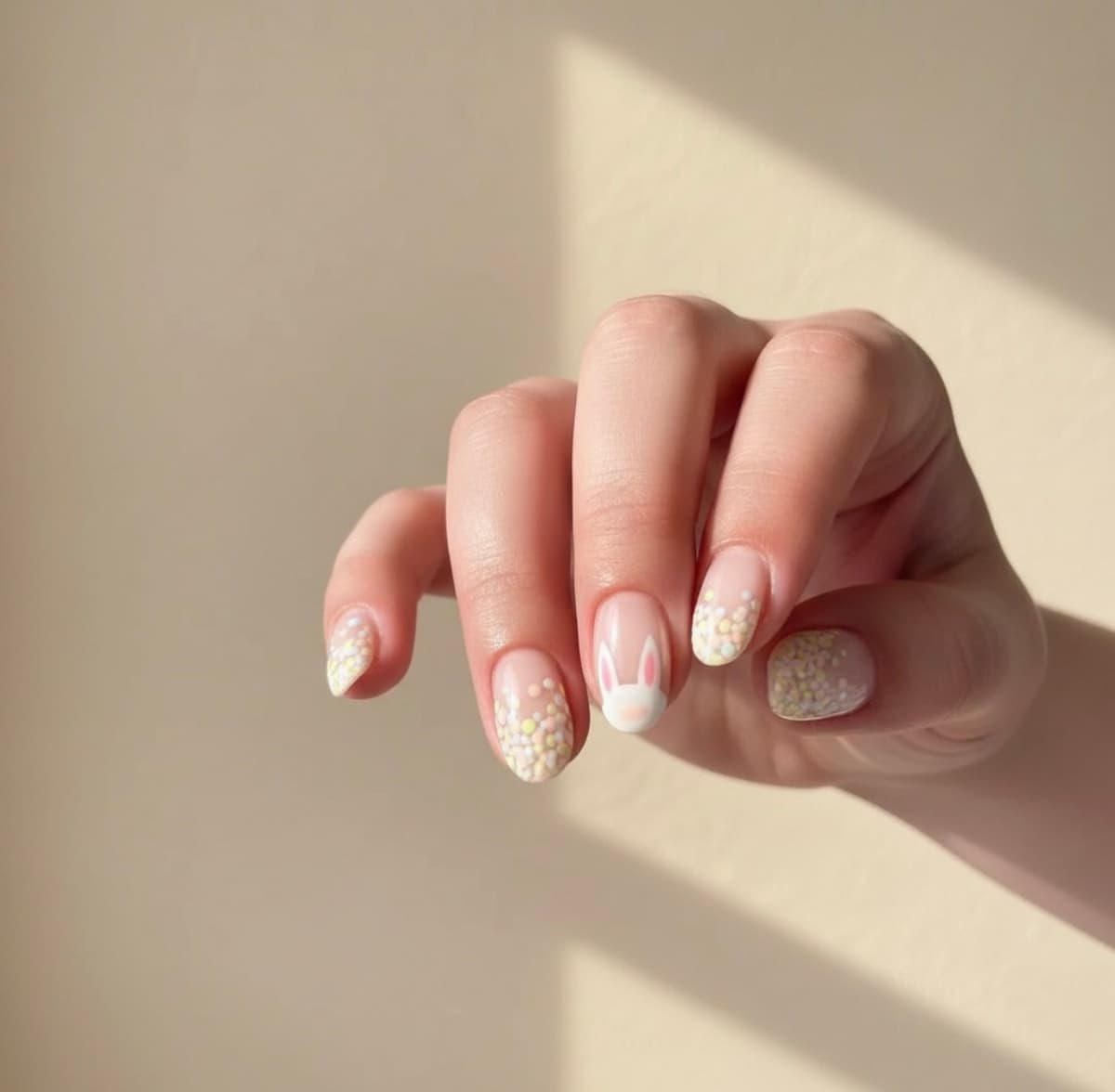 Paasnagels met konijntje en confetti