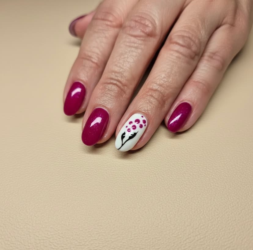 Plum nagels met bloem nailart